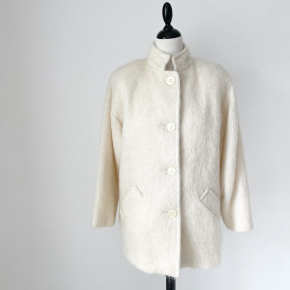 Vintage Jackets & Blazers - Vintage Wayne Evan | Ivory Furry Mohair Topper Coat | M/L